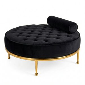 Dolce Black Velvet Brass Ottoman