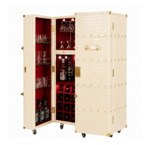 Belvedere Cream Crocodile Leather Suede Brass Bar Trunk