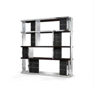 Otto Nickel Black Leather Etagere