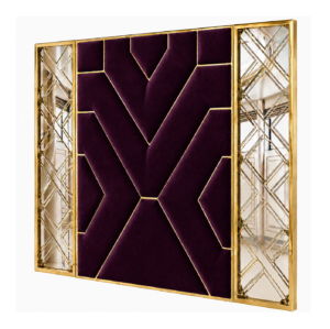 Skyscraper Burgundy Velvet Gold Mirror King Headboard