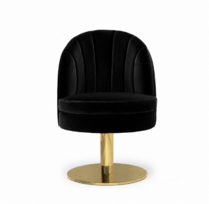 Seville Black Velvet Brass Swivel Dining Chair