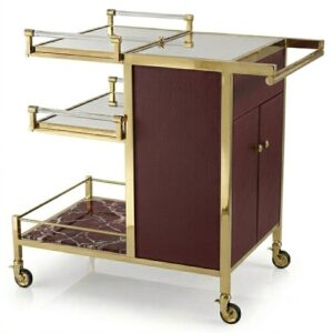 Regency Rouge Leather Marble Brass Bar Cart