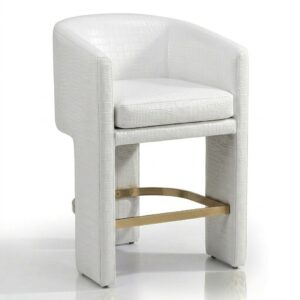 Halston White Crocodile Leather Brass Counter Stool