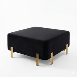 Savoy Black Velvet Brass Ottoman