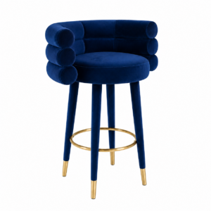 Marshmallow Blue Velvet Gold Counter Stool
