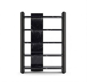Algerone Nero Marble Black Leather Brass Etagere