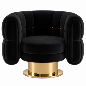 Romero Black Velvet Brass Swivel Chair