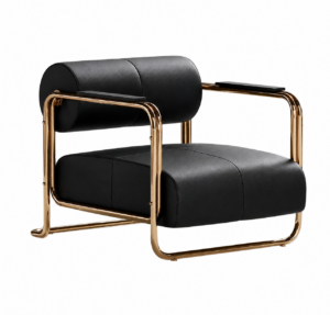 Denalli Black Leather Brass Armchair