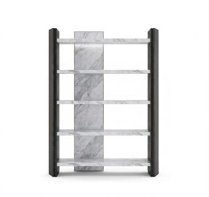 Algerone Carrara Marble Black Leather Etagere