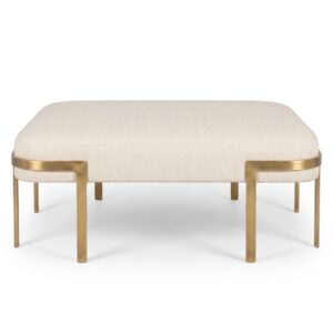 Kingpin Cream Linen Brass Ottoman