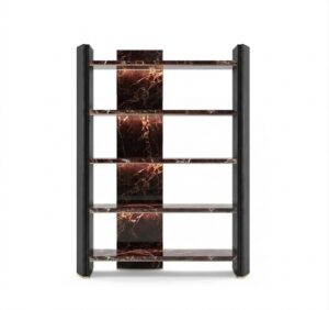 Algerone Rosso Levanto Marble Black Leather Brass Etagere