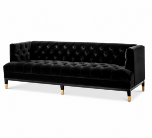 Branson Black Velvet Brass Sofa 220cm