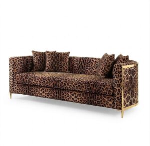 Icebreaker Leopard Velvet Gold Sofa 210cm