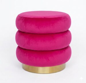 Marshmallow Fucshia Velvet Gold Stool