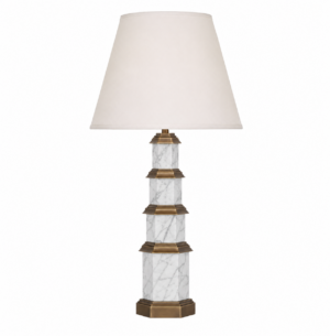 Pagoda Carrara Marble Brass Lamp with White Lamp Shade 85cm