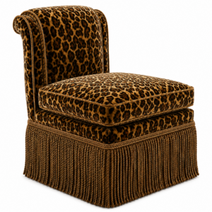 Boudoir Brown Leopard Velvet Fringe Chair