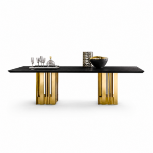 York Black Oak Brass Dining Table 300cm