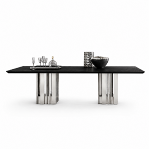 York Black Oak Nickel Dining Table 300cm