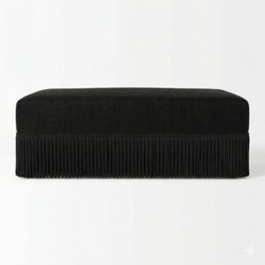 Laurent Black Linen Fringe Large Ottoman