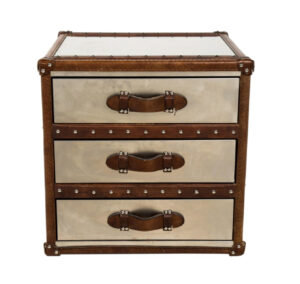 Seville Nickel Brown Leather Bedside Table