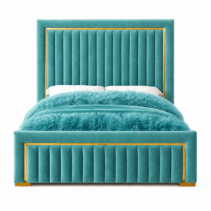 Balmain Turquoise Velvet Gold King Bed
