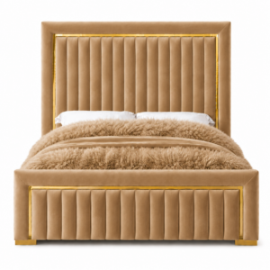 Balmain Tan Velvet Gold King Bed