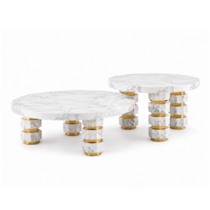 Hector Carrara Marble Brass Coffee Table Set