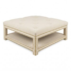 Serena Cream Linen Brass Ottoman