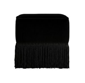 Baxter Black Velvet Fringe Ottoman Stool