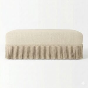 Laurent Cream Linen Fringe Large Ottoman