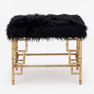 Imperial Black Mongolian Fur Antique Gold Ottoman