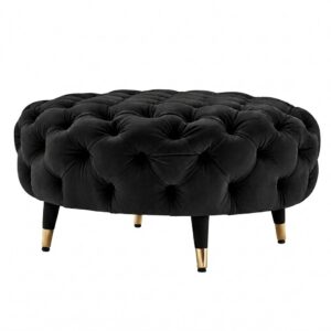 Chesterfield Black Velvet Brass Ottoman 120cm