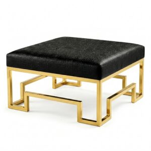 Declan Black Crocodile Leather Gold Ottoman