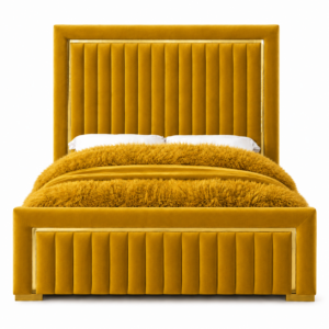 Balmain Mustard Velvet Gold King Bed