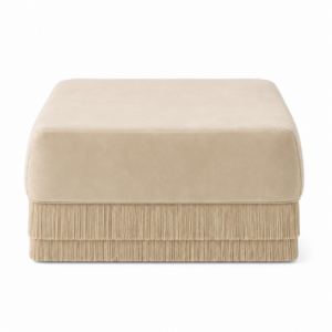 Milan Beige Velvet Fringe Ottoman