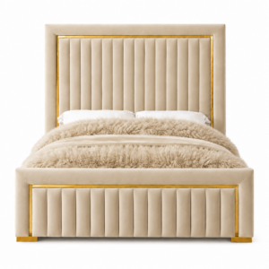 Balmain Beige Velvet Gold King Bed