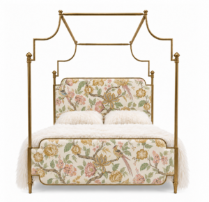 Huntington Petale Linen Brass Canopy King Bed