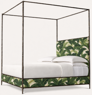 Harlow Palm Linen Bronze King Canopy Bed