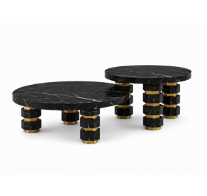 Hector Nero Marble Brass Coffee Table Set