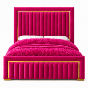 Balmain Fucshia Velvet Gold King Bed