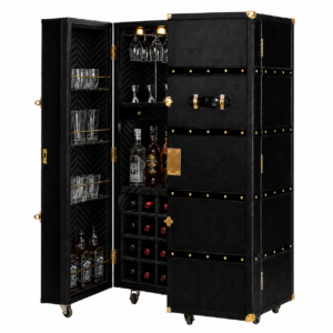 Belvedere Black Leather Suede Brass Bar Trunk