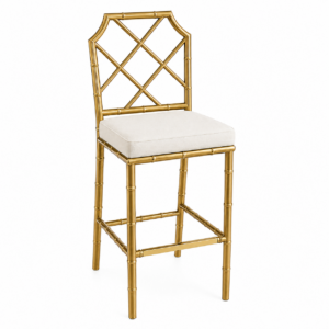 Regency White Linen Brass Counter Stool
