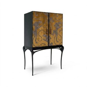 Temptation Panthera Velvet Brass Bar Cabinet