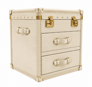 Seville Cream Leather Brass Trunk Sidetable